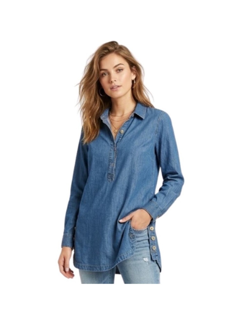 Chico's Denim Chambray Tunic - Mid Blue